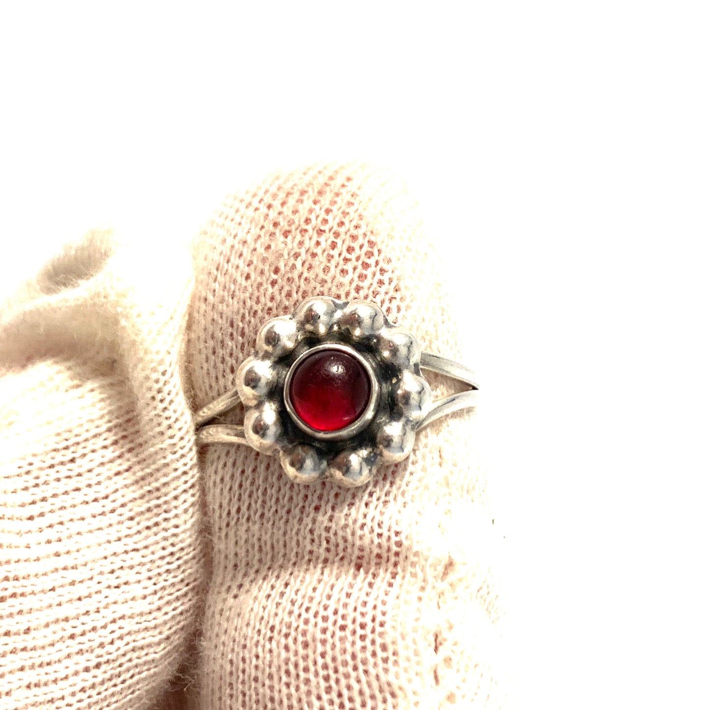 Danmark Antique early 1900. Solid Silver Red Paste Ring. Makers' Mark.