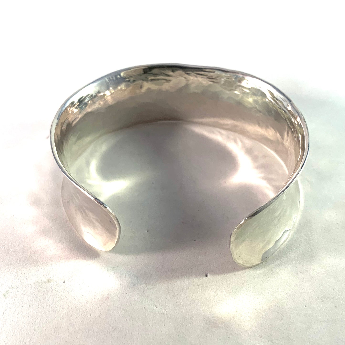 Maker RJ, Sweden 1989 Vintage Hand Hammered Sterling Silver Cuff Bracelet.