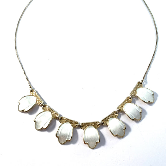 Andresen & Scheinpflug, Norway c 1930-40s Gilt Sterling Silver White Enamel Necklace.