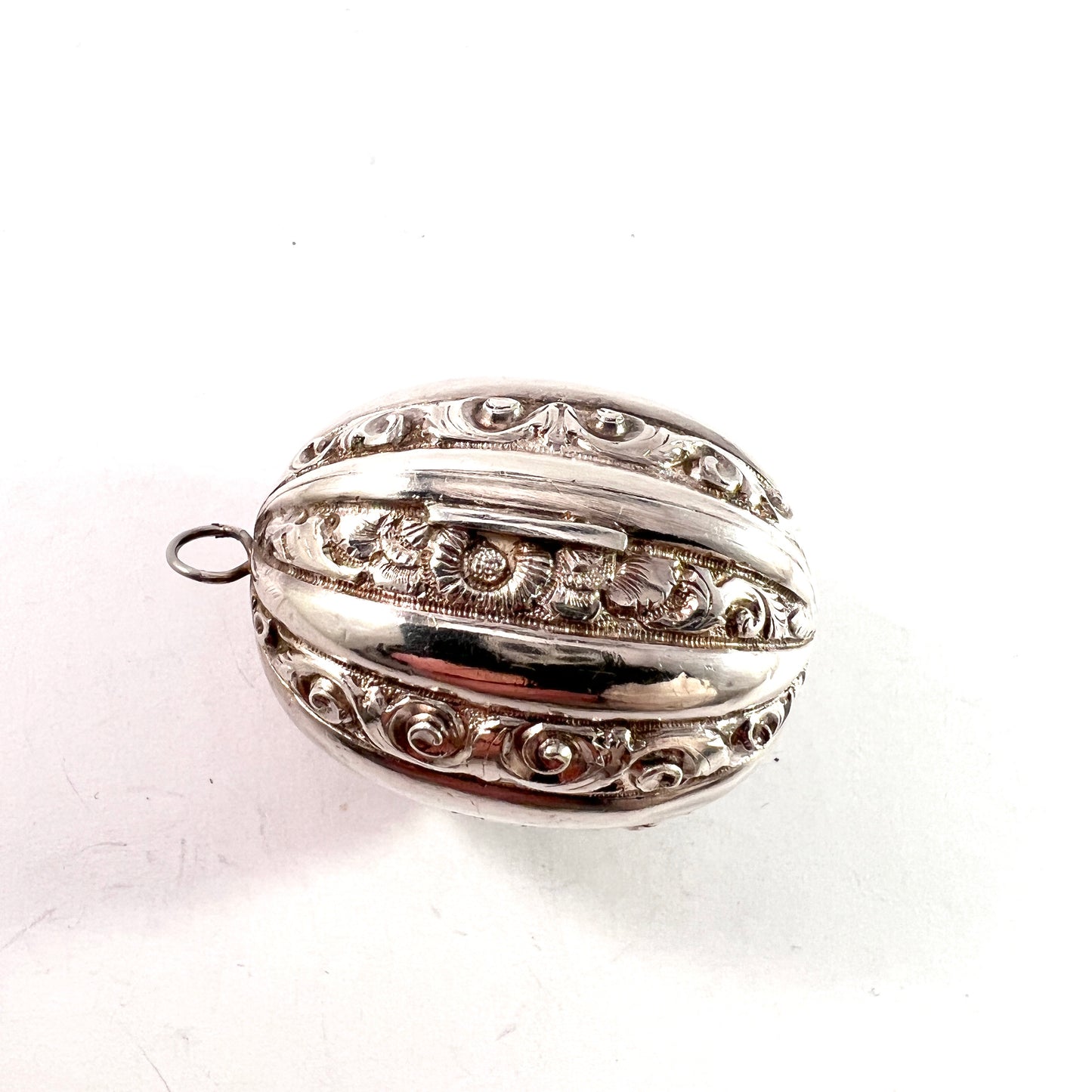 Interesting Georgian or early Victorian Hand Chased Silver Plated Closed Compartment Heavy Pendant.