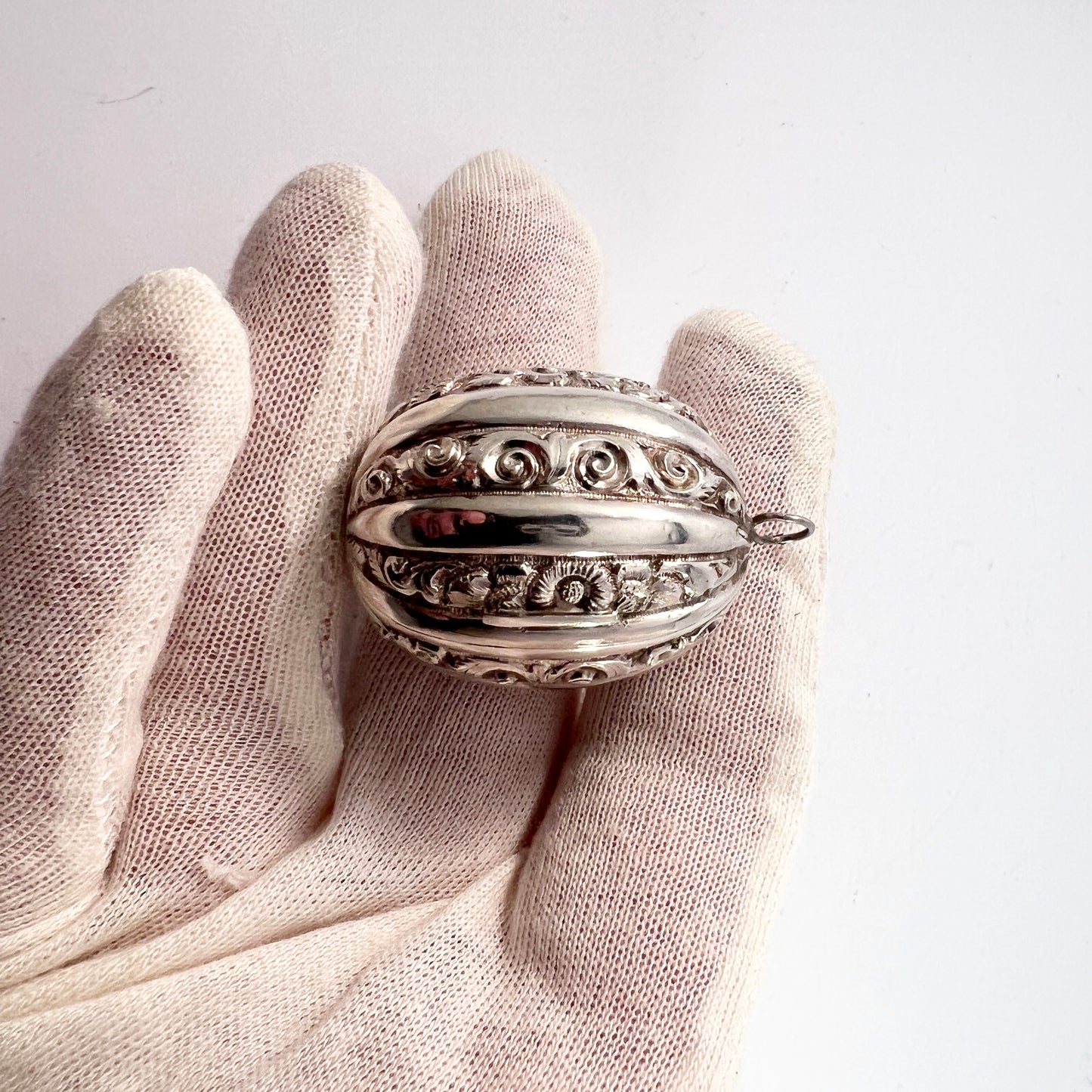 Interesting Georgian or early Victorian Hand Chased Silver Plated Closed Compartment Heavy Pendant.