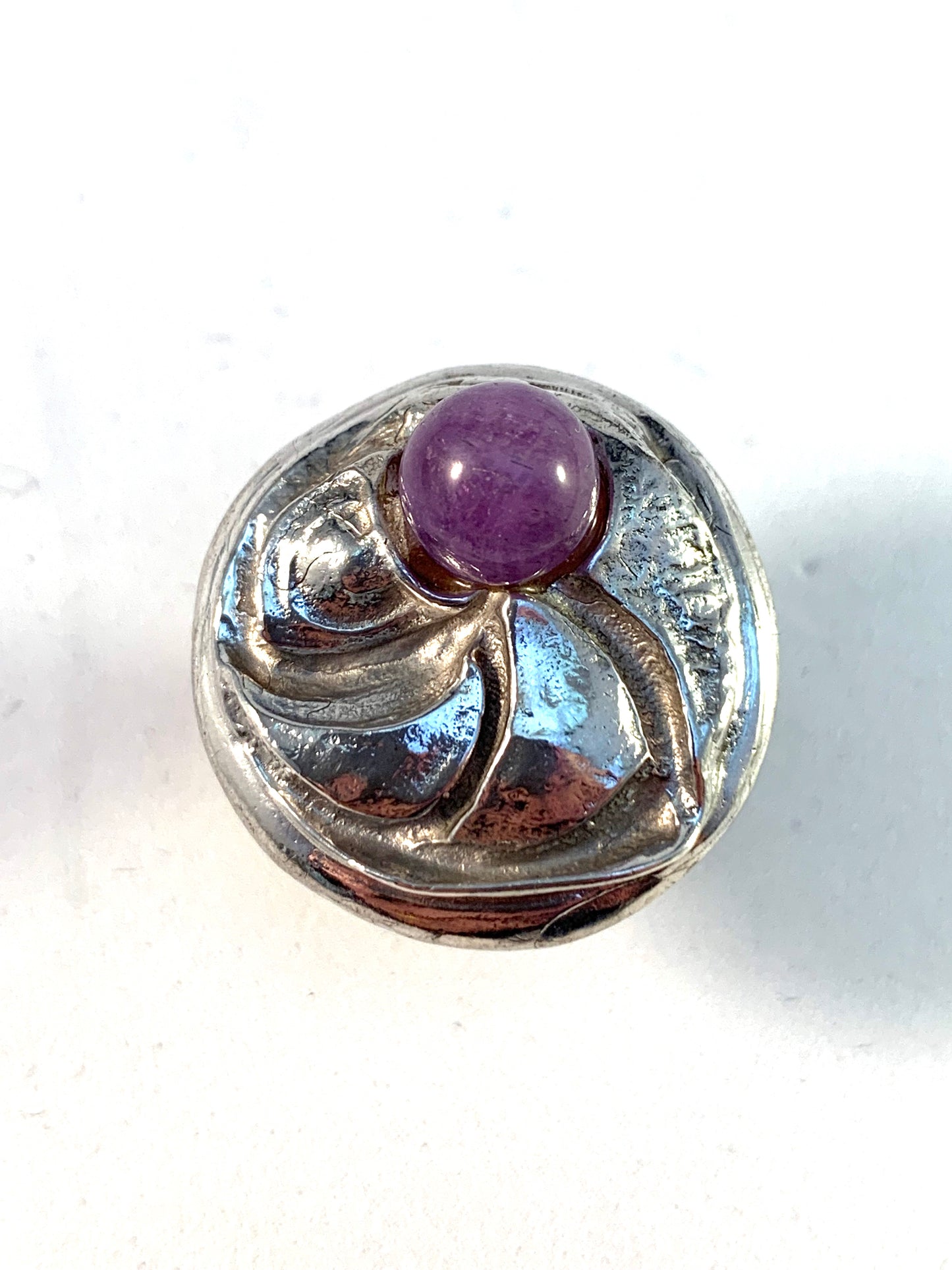 Robbert, Sweden year 1975 Massive Modernist Sterling Silver Amethyst Adjustable Ring.