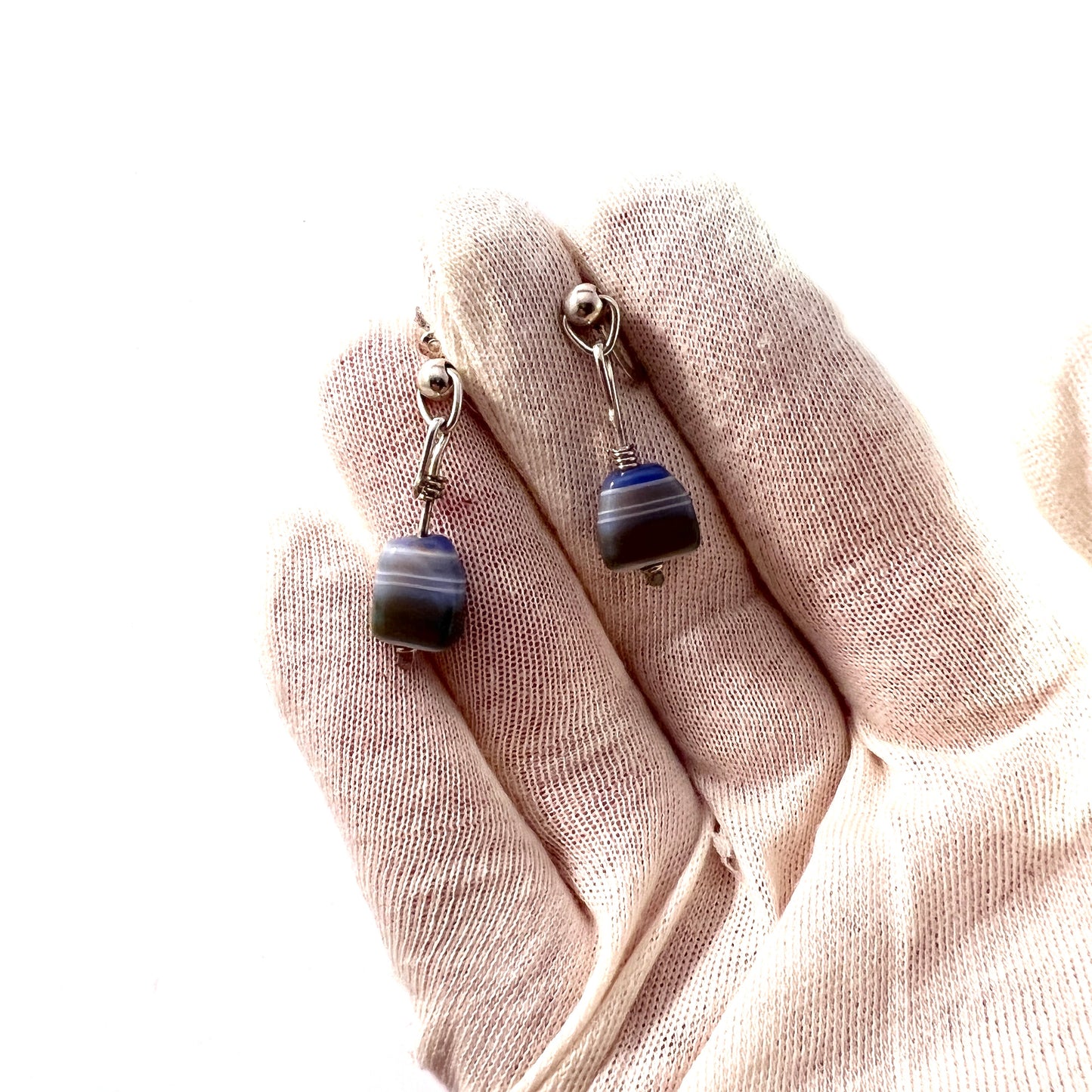 Atelier Borgila, Sweden 1958. Vintage Sterling Silver Agate Earrings.