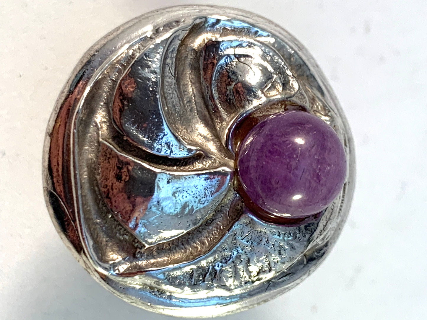 Robbert, Sweden year 1975 Massive Modernist Sterling Silver Amethyst Adjustable Ring.