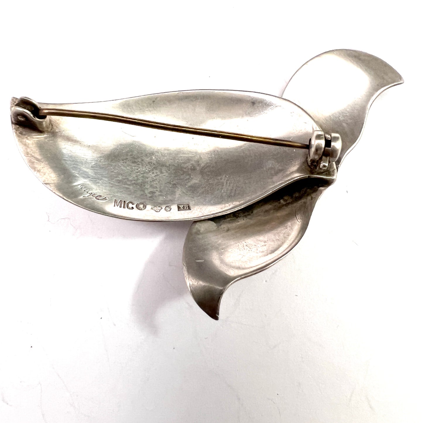 Gertrud Engel for A Michelsen Sweden 1949 Vintage Silver Brooch. Signed. Orchid?