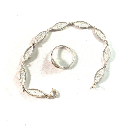 Maker NOR, Finland 1983 Vintage Sterling Silver Bracelet and Ring.