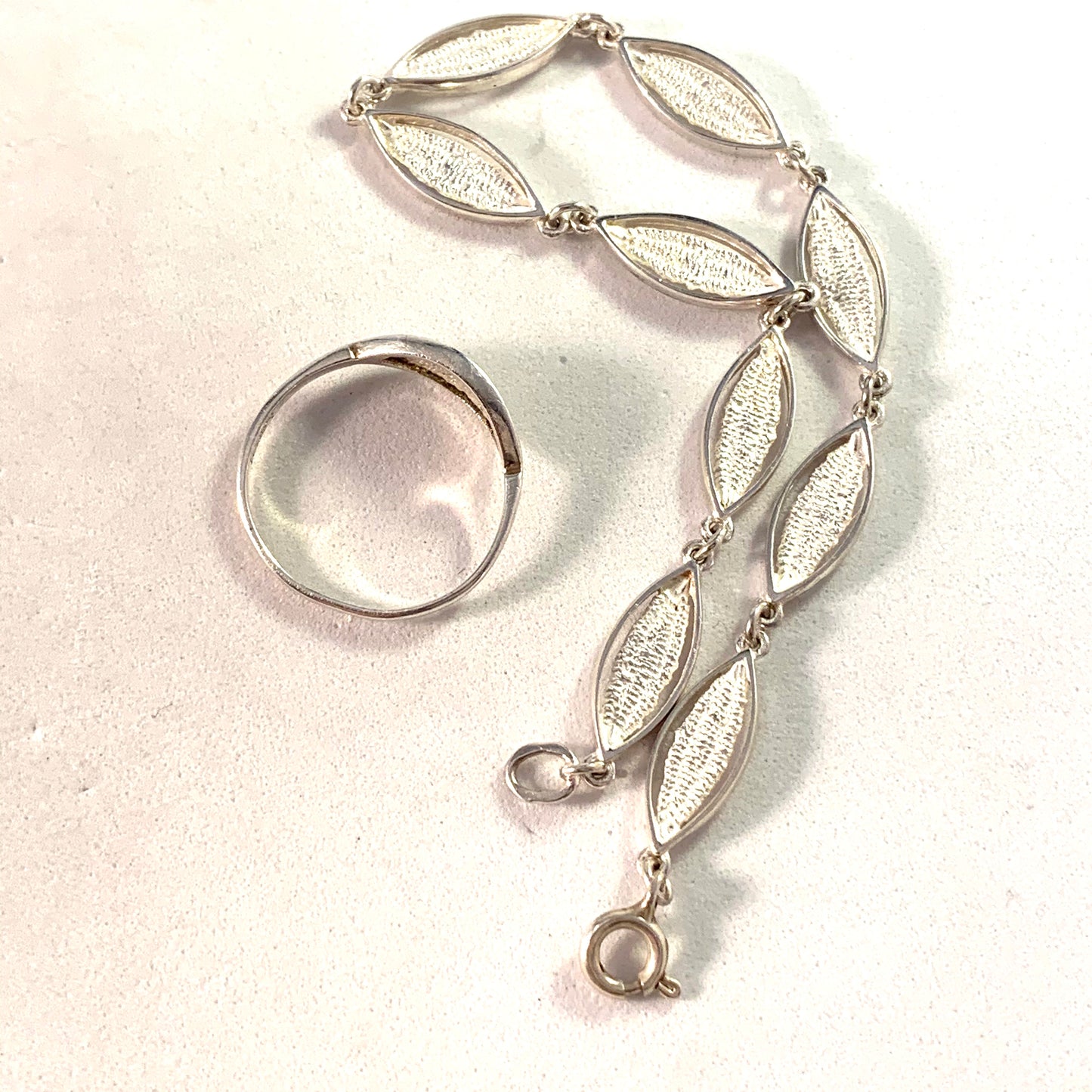 Maker NOR, Finland 1983 Vintage Sterling Silver Bracelet and Ring.