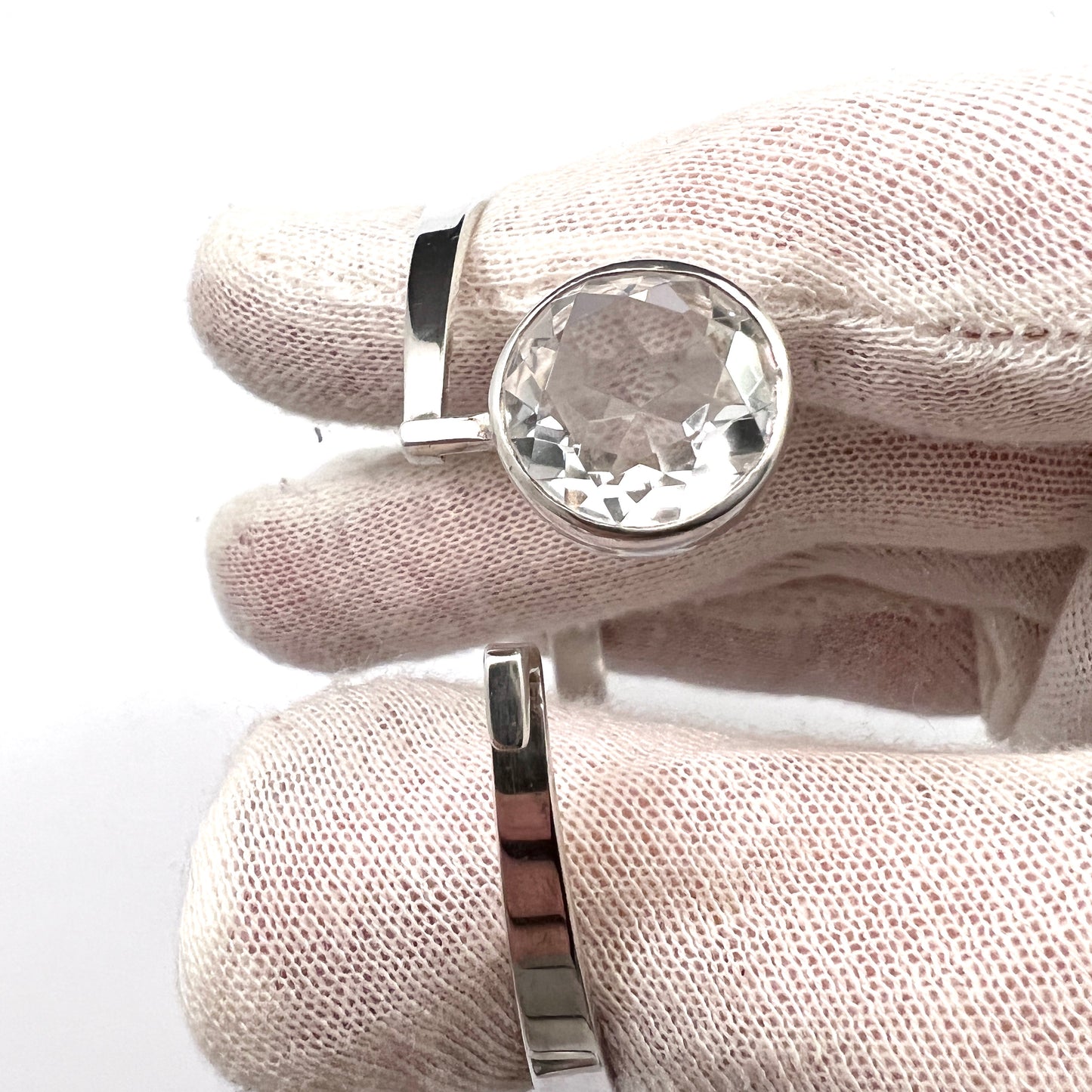 Victor Janson, Sweden 1968. Vintage Sterling Silver Rock Crystal Open/Close Bangle Bracelet.