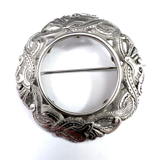 Maker CD, Norway c year 1900. Antique Silver Dragestil Dragon Style Brooch.