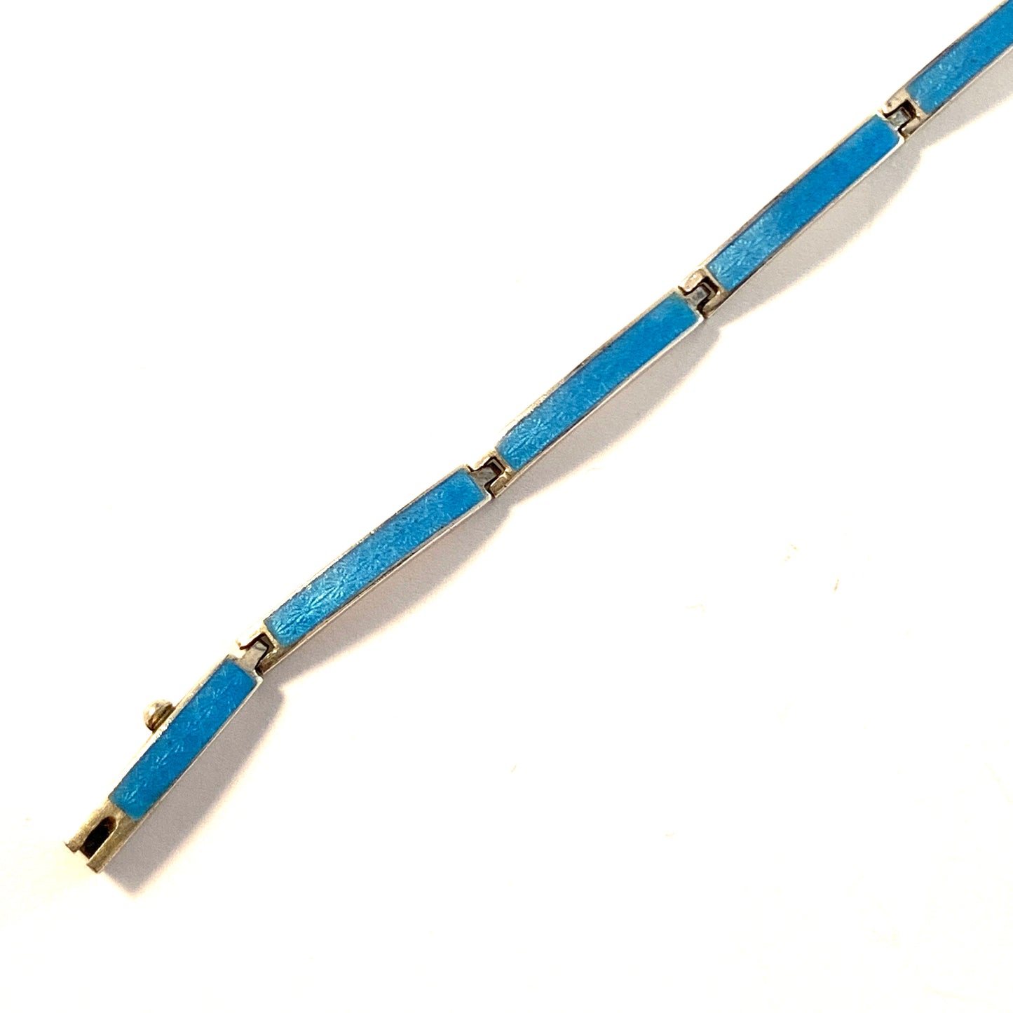 Norway Mid Century Sterling Silver Blue Enamel Link Bracelet.