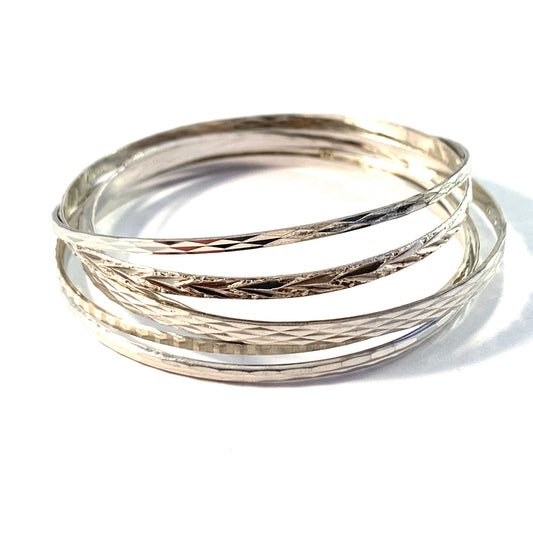 Vintage Solid Silver 6 Bangle Bracelet Stack.