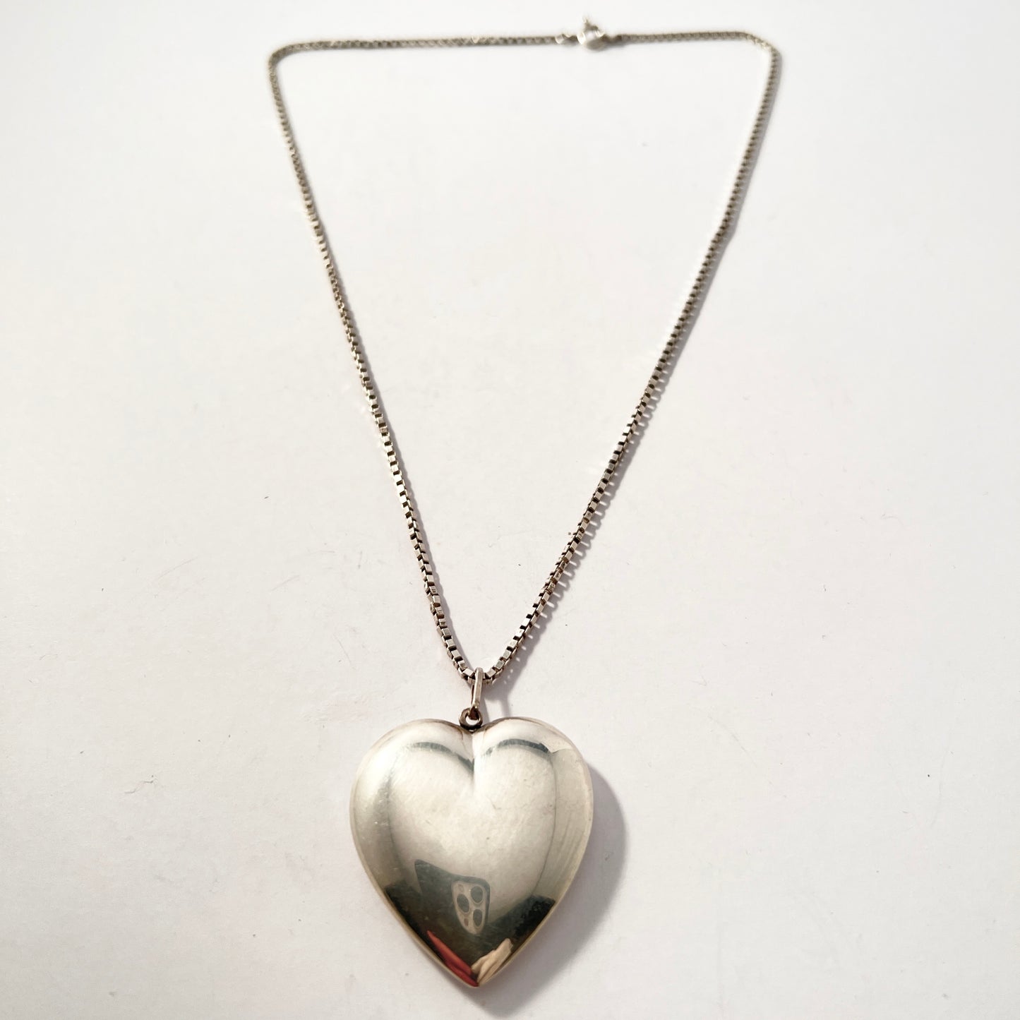 Italy, Vintage Sterling Silver Heart Love Pendant Necklace.