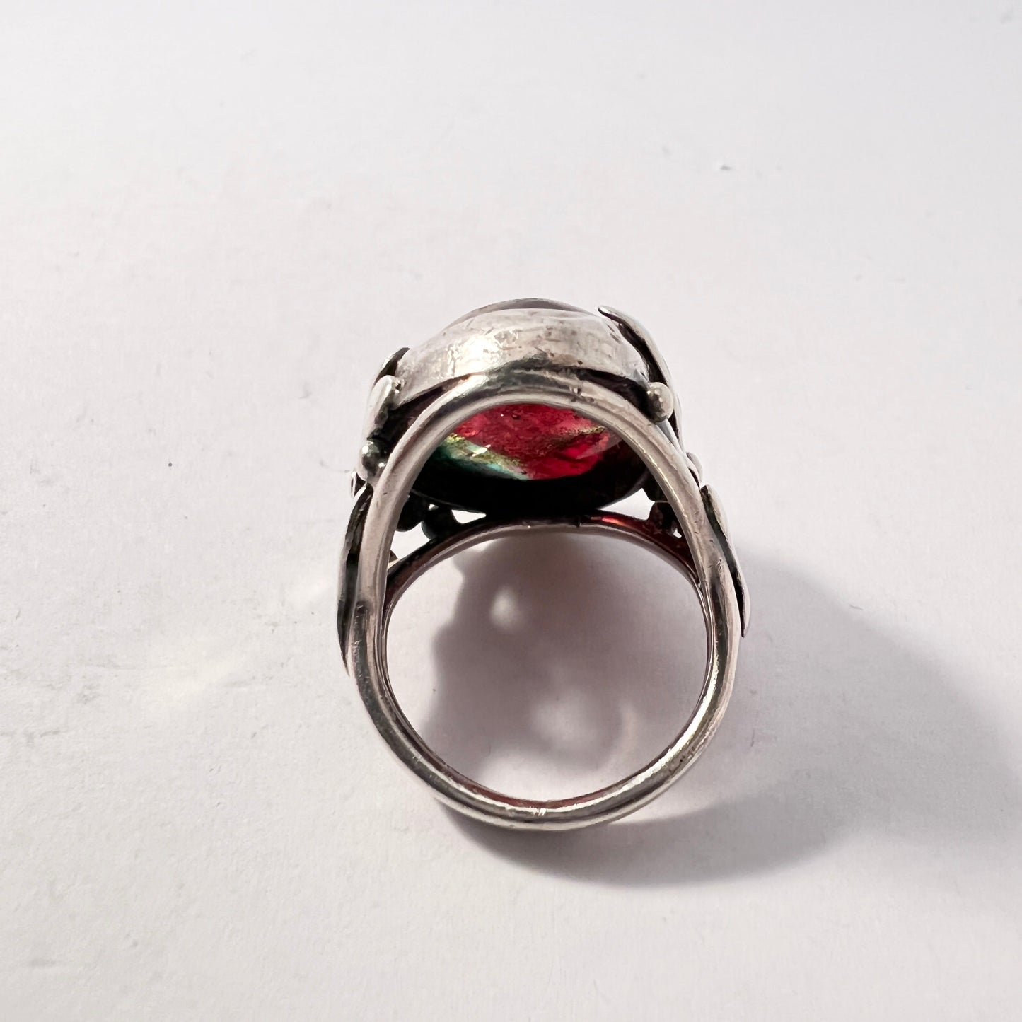 Signed SUTTON Vintage Sterling Silver Art Glass Ring.