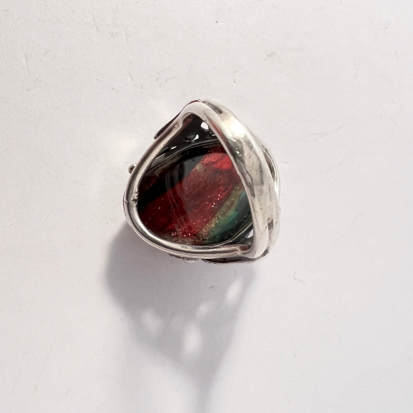 Signed SUTTON Vintage Sterling Silver Art Glass Ring.