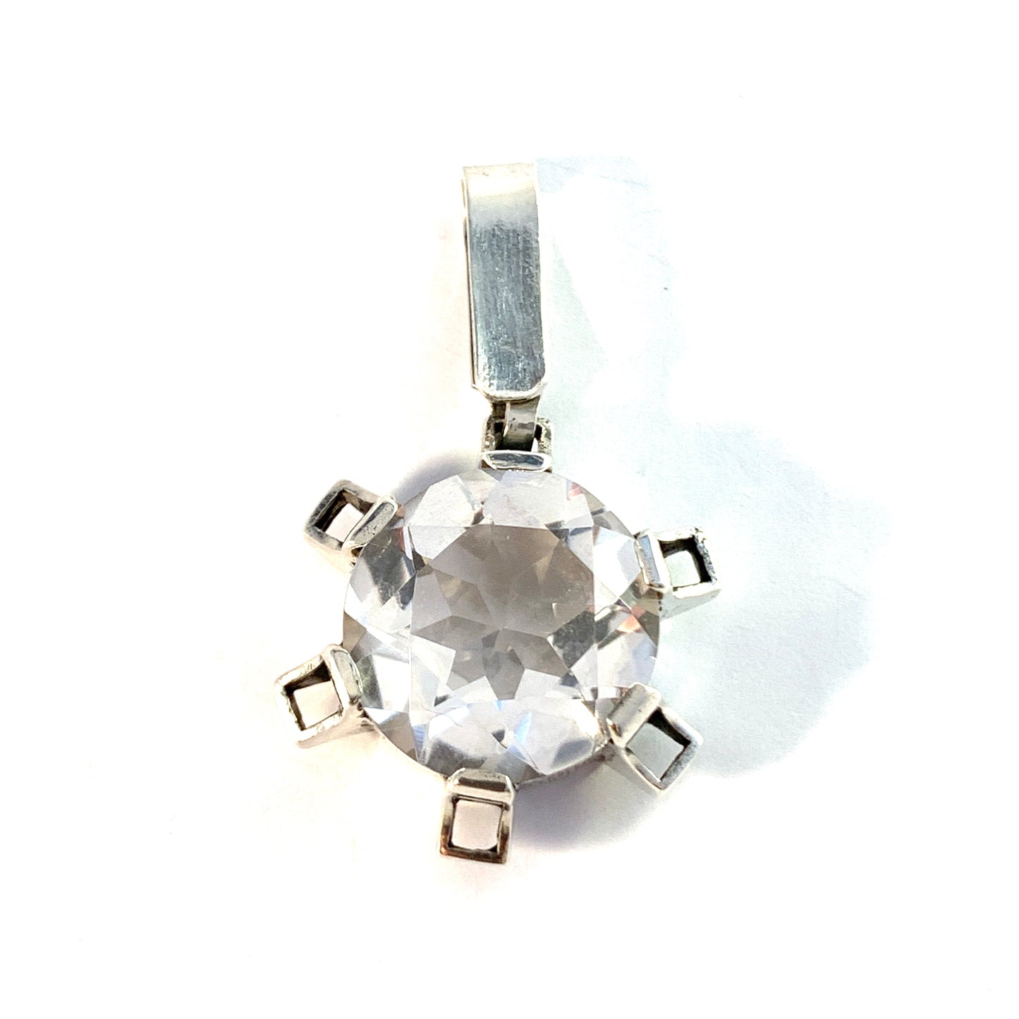 J Klintz, Stockholm year 1976. Vintage Sterling Silver Large Rock Crystal Pendant.