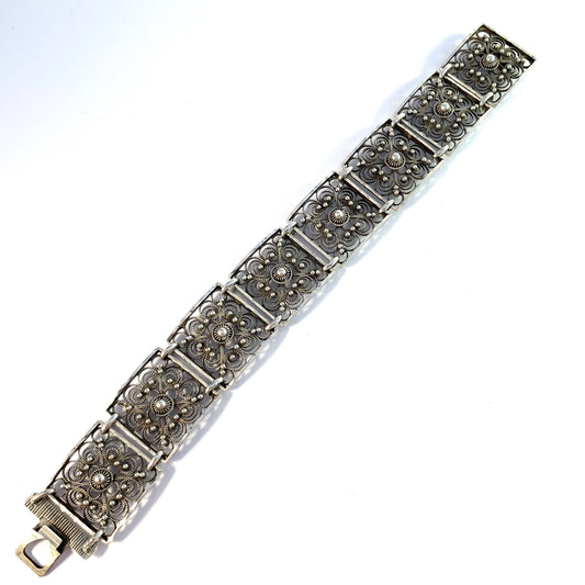 Henrik Lund, Norway c 1930-40s. Vintage Solid Silver Link Bracelet. Signed