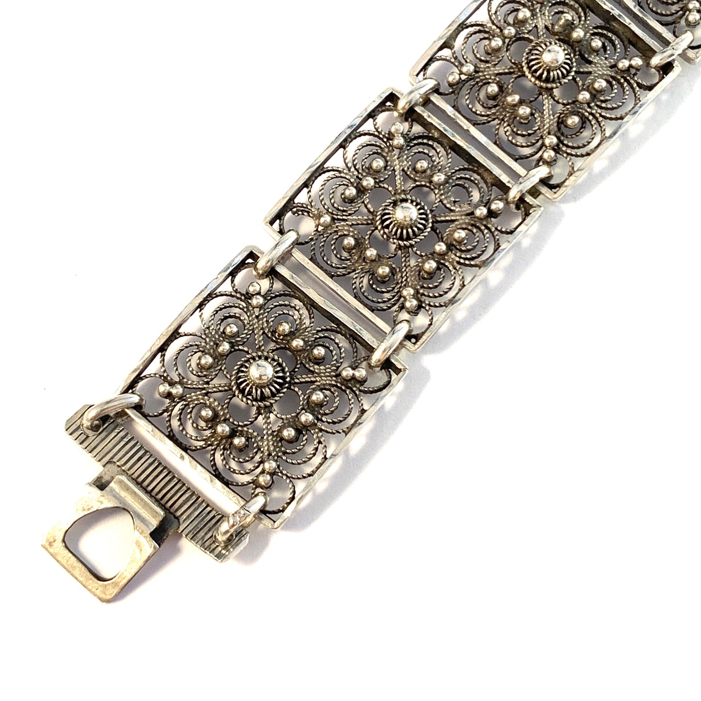 Henrik Lund, Norway c 1930-40s. Vintage Solid Silver Link Bracelet. Signed