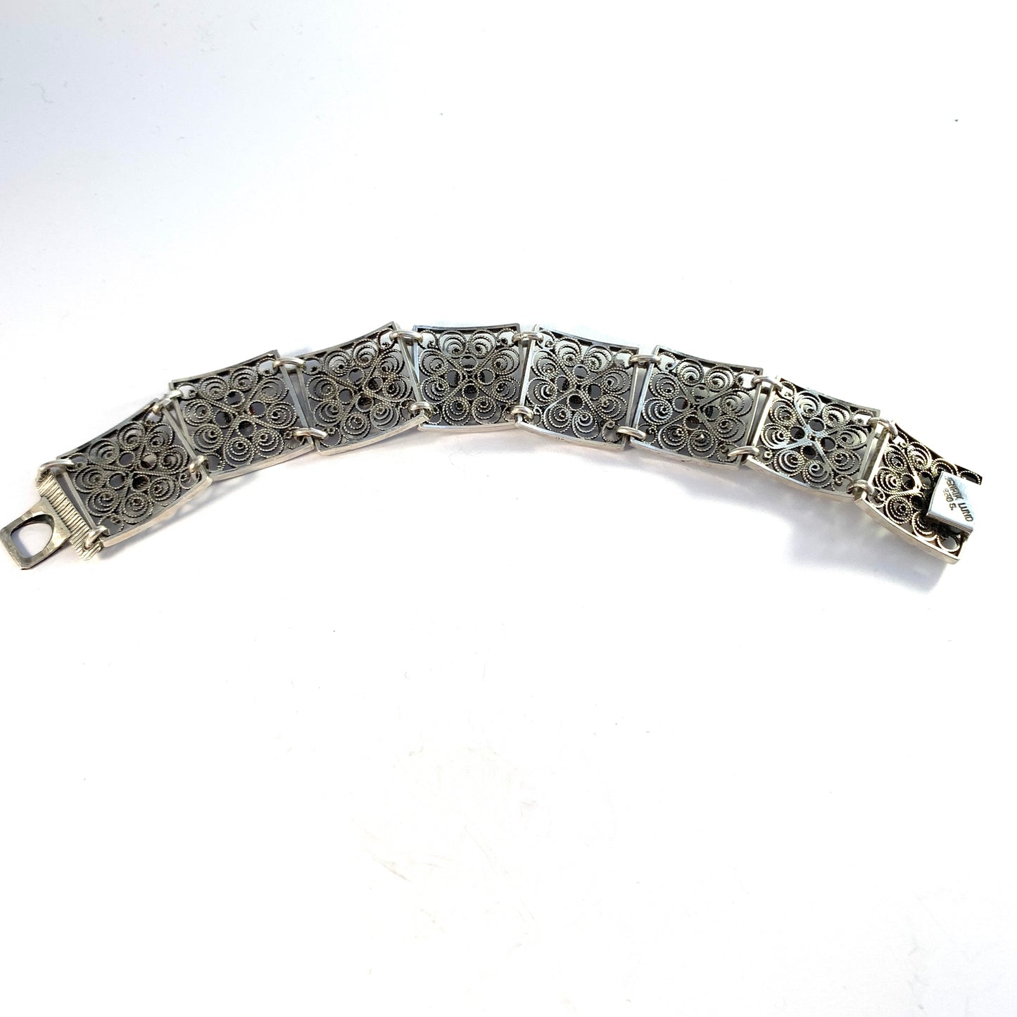 Henrik Lund, Norway c 1930-40s. Vintage Solid Silver Link Bracelet. Signed