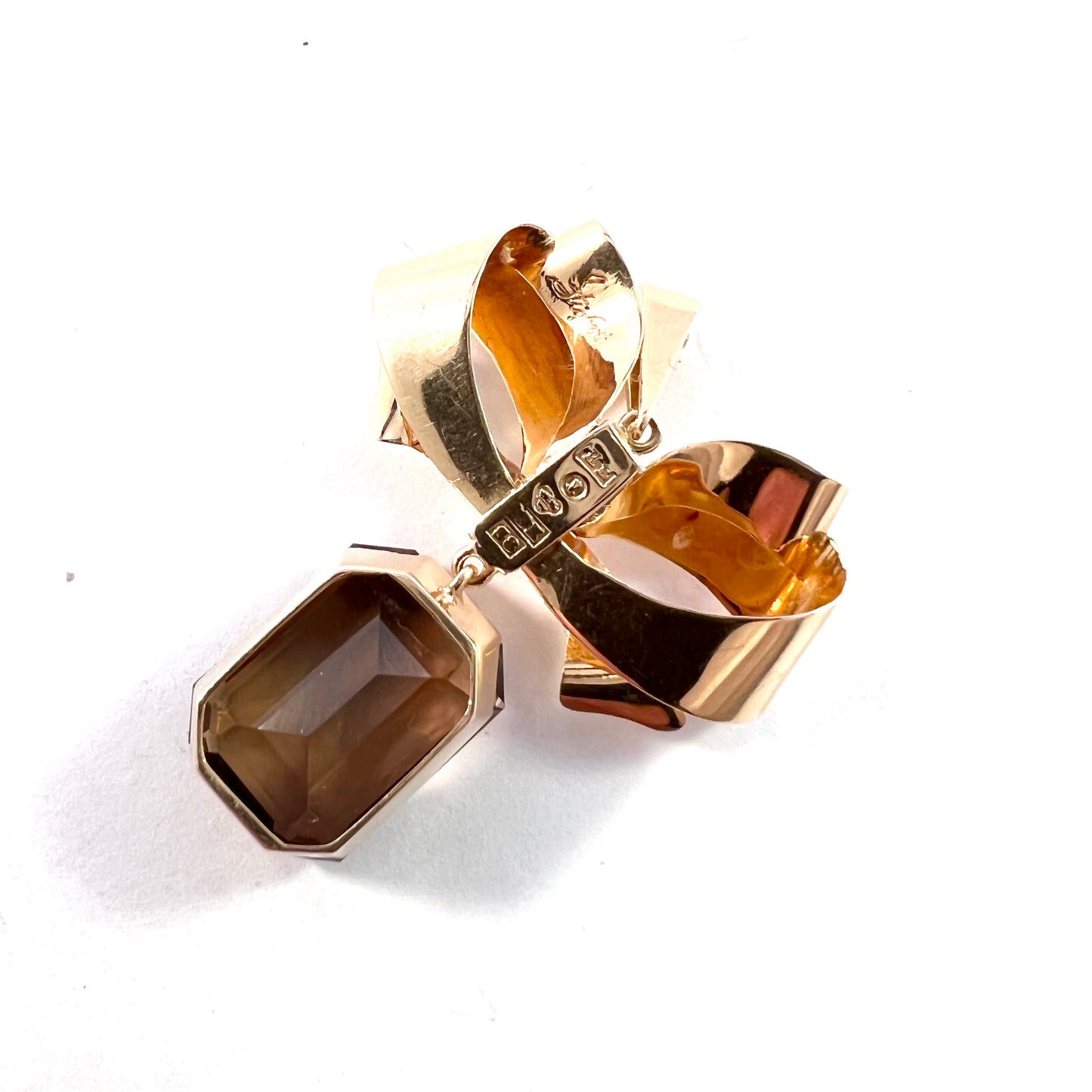 Atelje Stigbert, Sweden 1944. Vintage 18k Gold Smoky Quartz Pendant.