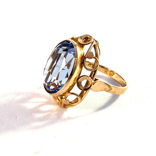 Eastern Europe 1940-50s Mid Century 14k Gold Synthetic Spinel Cocktail Dinner Ring.