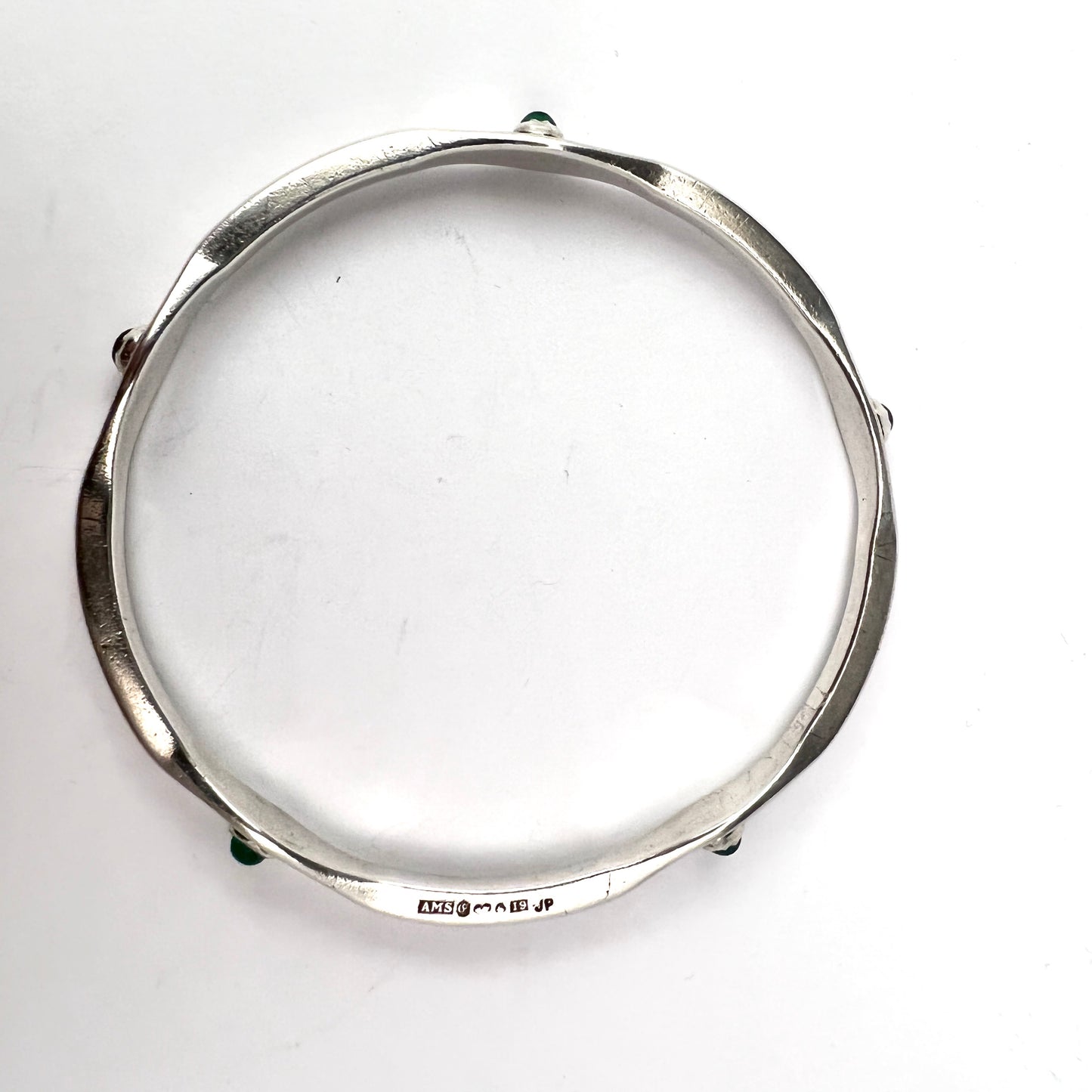 Arvo Saarela, Sweden 1959. Vintage Mid-century Sterling Silver Chrysoprase Moonstone Bangle