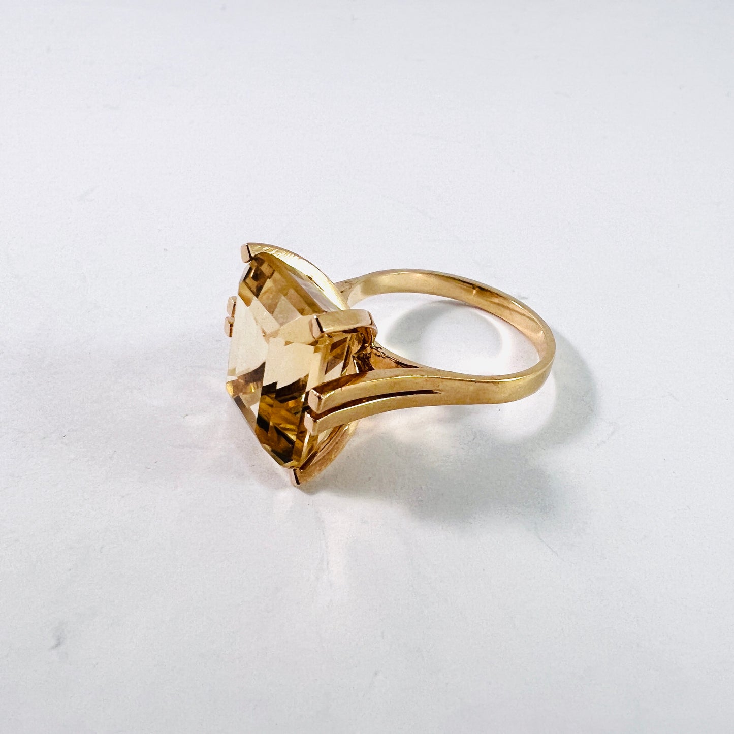 Continental Europe 1960s. Bold Vintage 18k Gold Citrine Ring. 7 1/2.  Hallmarked.