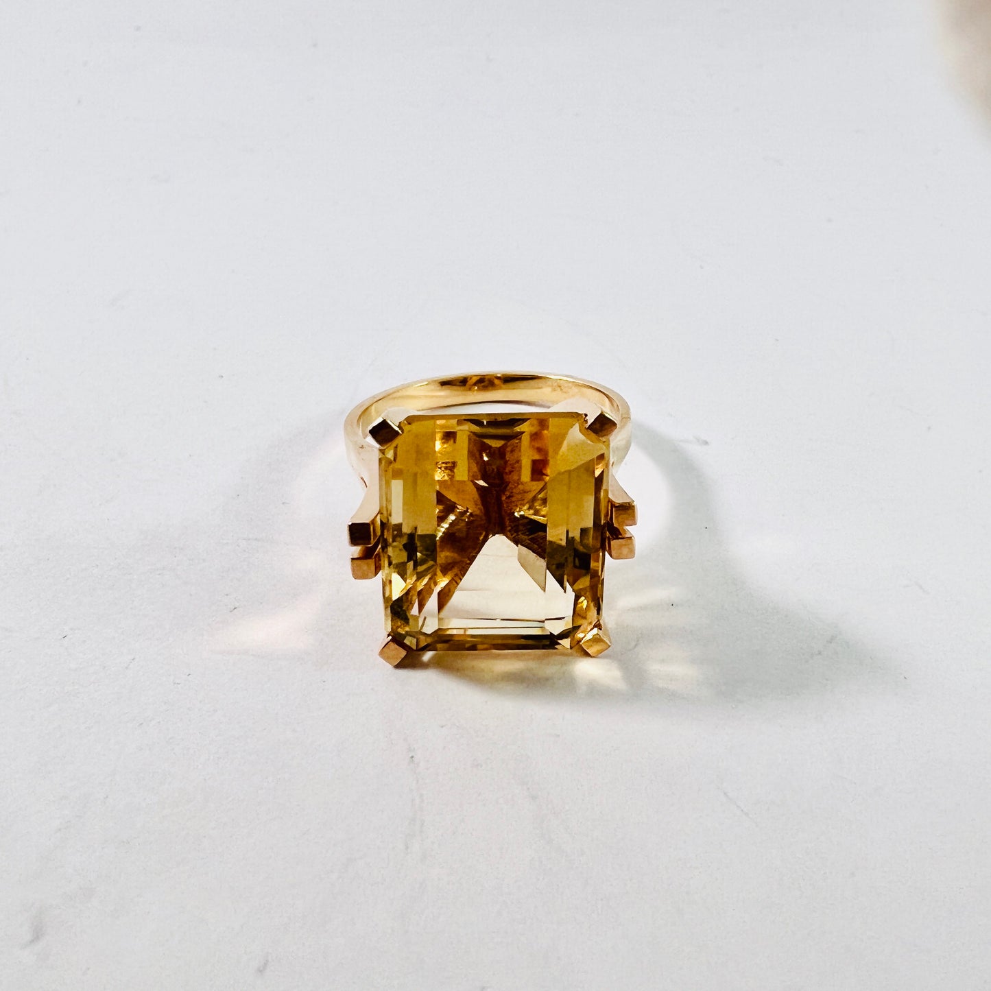 Continental Europe 1960s. Bold Vintage 18k Gold Citrine Ring. 7 1/2.  Hallmarked.