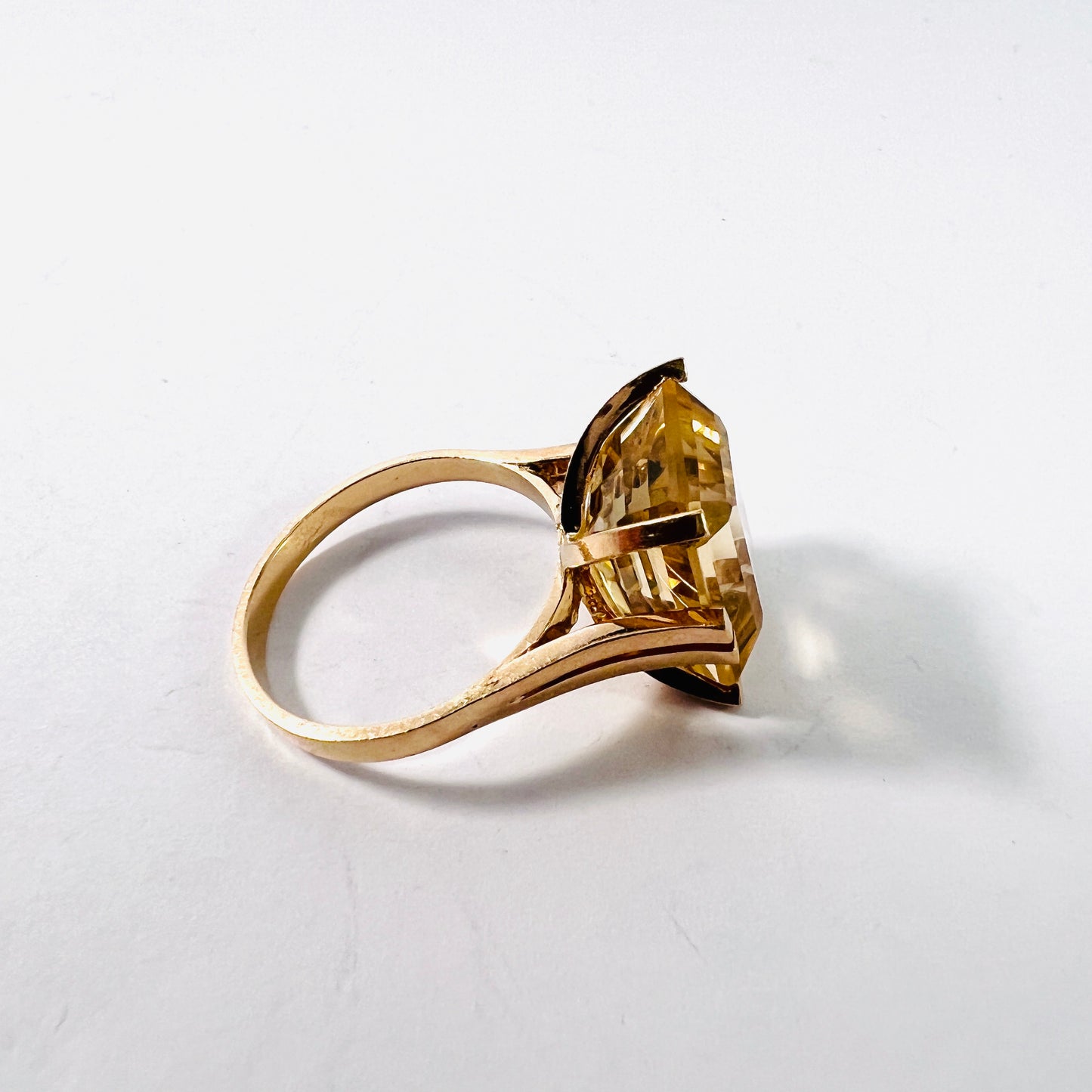 Continental Europe 1960s. Bold Vintage 18k Gold Citrine Ring. 7 1/2.  Hallmarked.