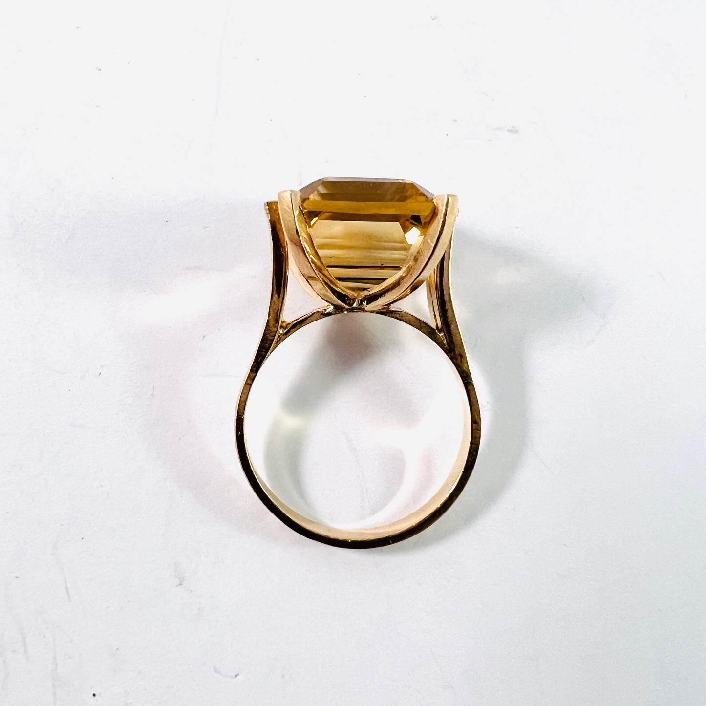 Continental Europe 1960s. Bold Vintage 18k Gold Citrine Ring. 7 1/2.  Hallmarked.