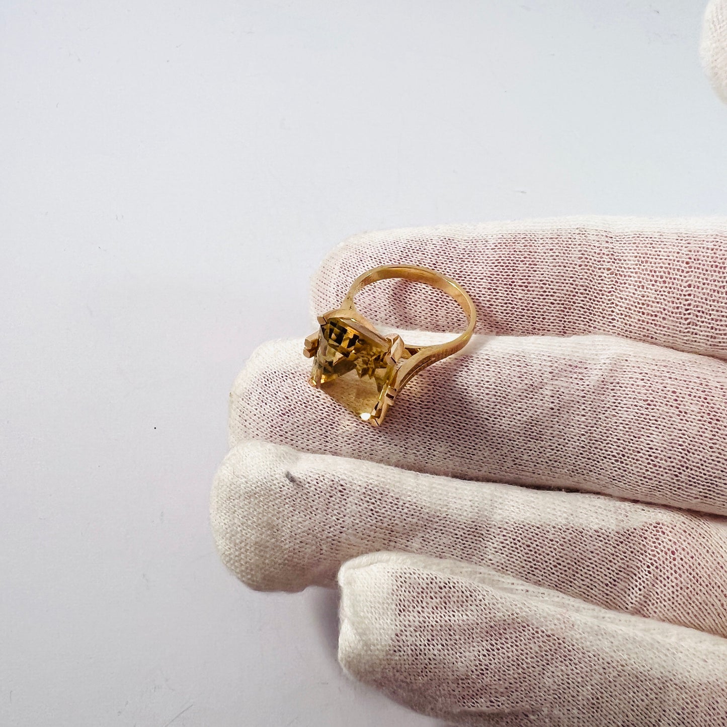 Continental Europe 1960s. Bold Vintage 18k Gold Citrine Ring. 7 1/2.  Hallmarked.