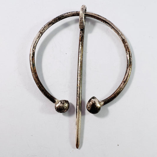 Scandinavia Large Antique 1800s Solid Silver Fibula Brooch Cloak Clasp.