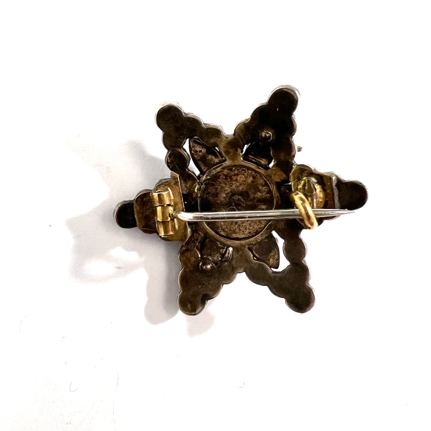 Antique c 1900 Bohemian Garnet Gilt Metal Star Brooch.
