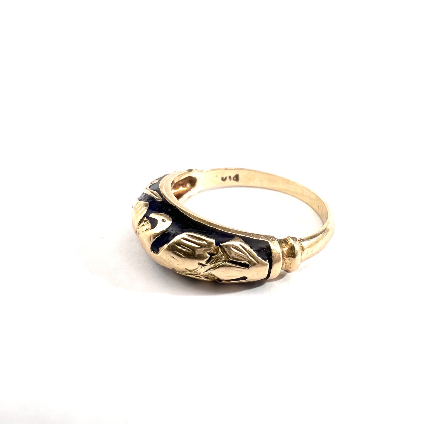 Eastern Mediterranean. Vintage 14k Gold Blue Enamel Phoenix Ring