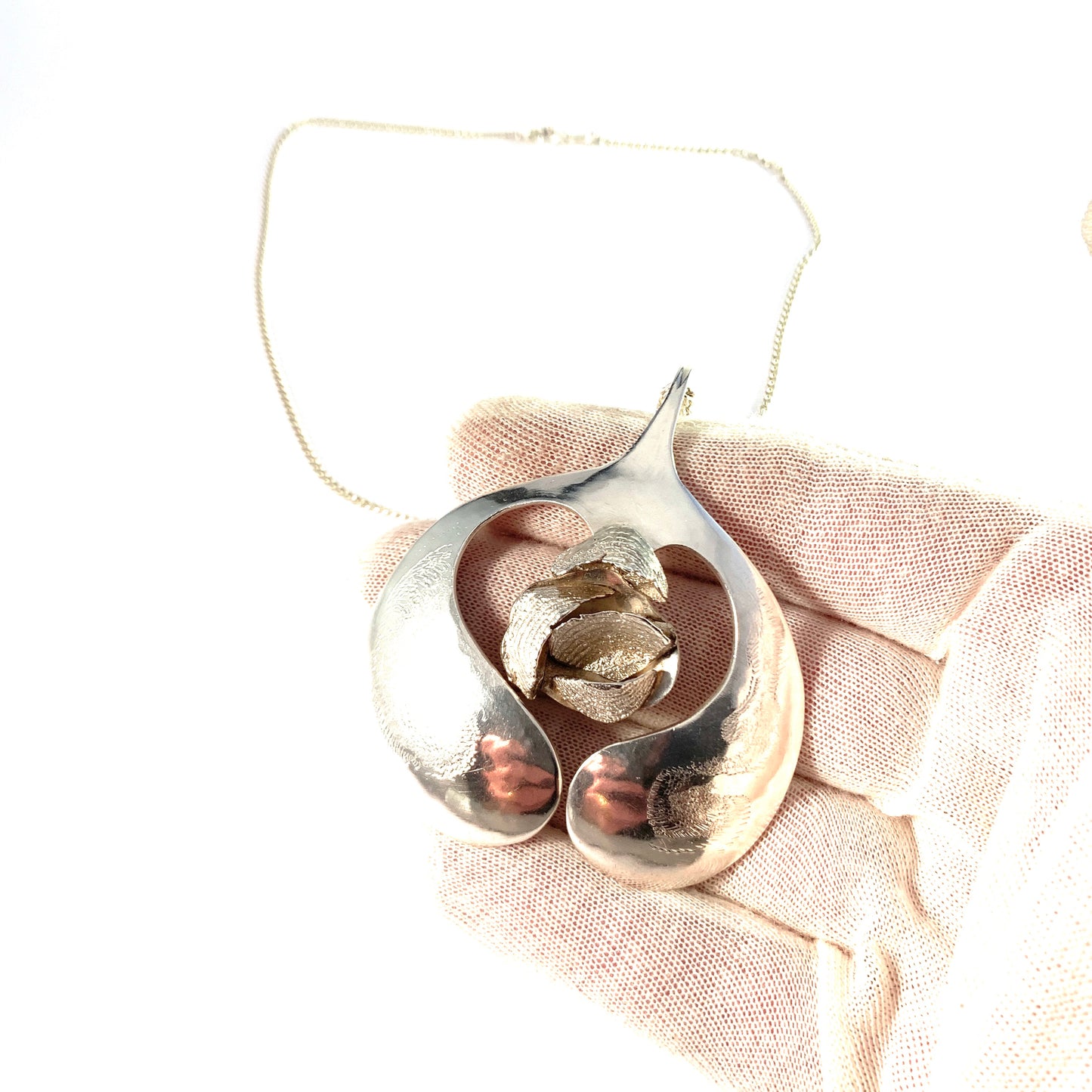 Ibe Dahlqust, Sweden. Vintage Sterling Silver Large Pendant Necklace. Signed.