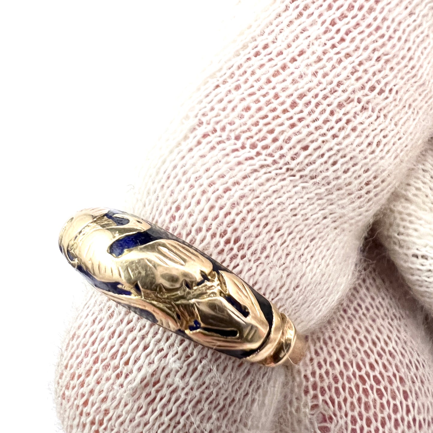 Eastern Mediterranean. Vintage 14k Gold Blue Enamel Phoenix Ring