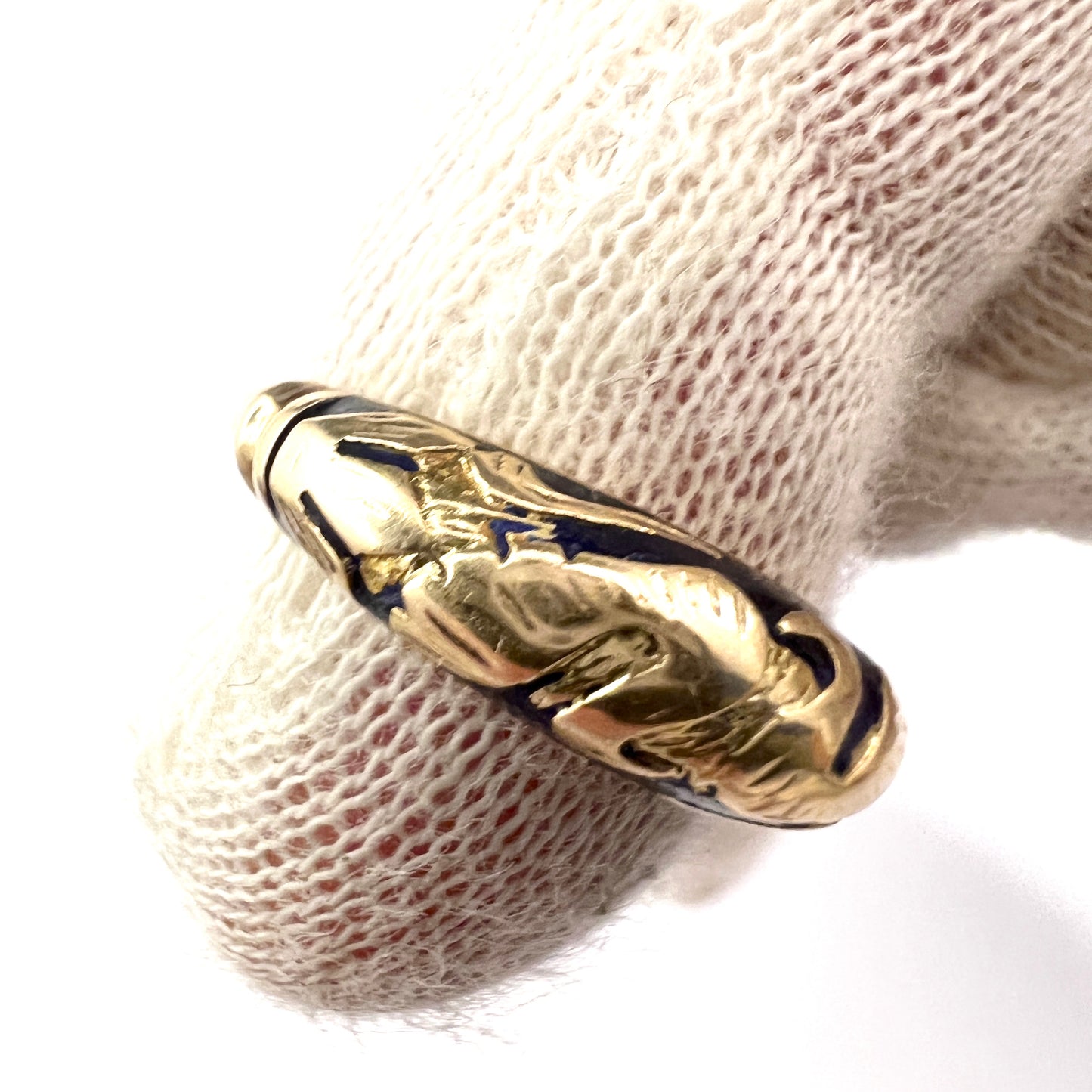 Eastern Mediterranean. Vintage 14k Gold Blue Enamel Phoenix Ring