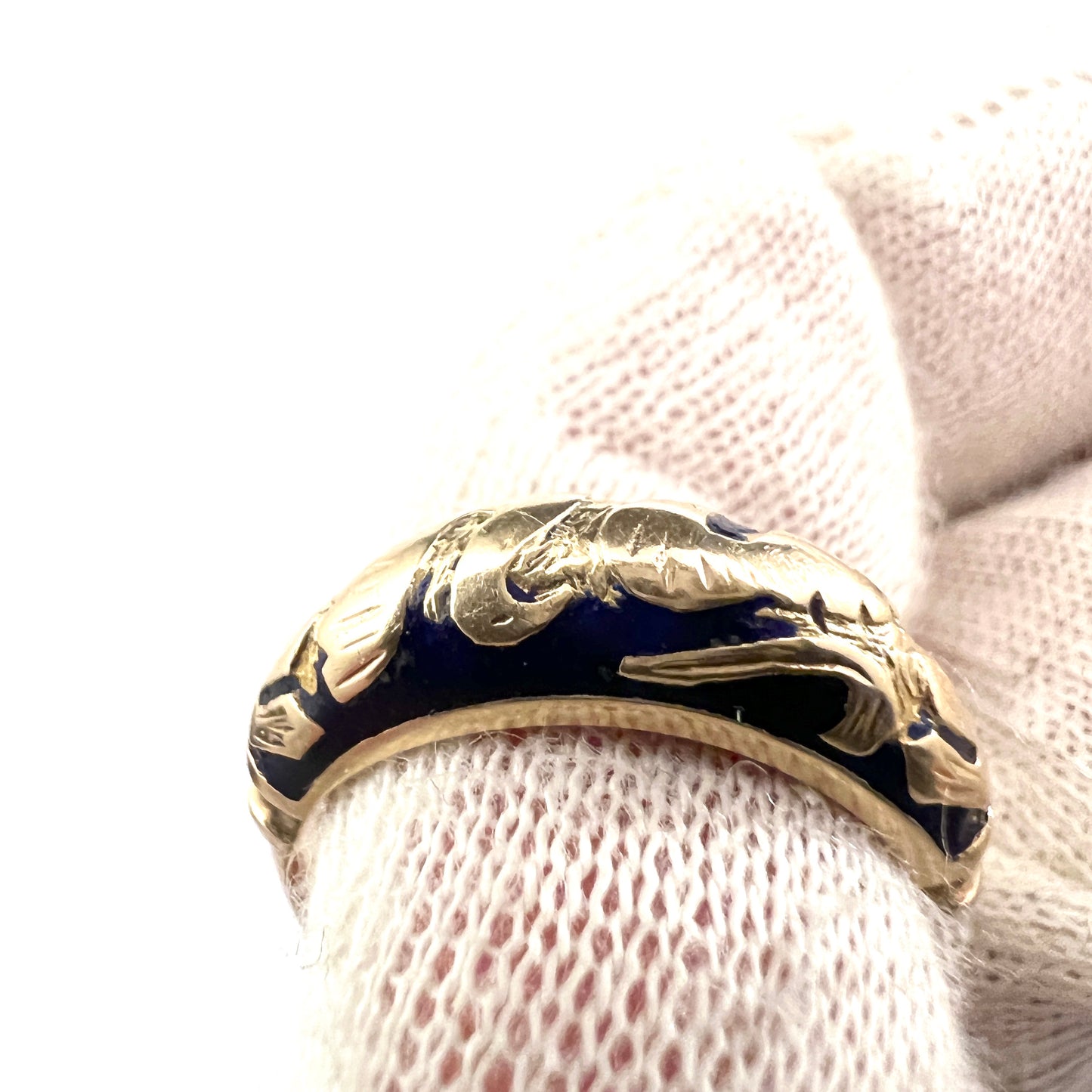 Eastern Mediterranean. Vintage 14k Gold Blue Enamel Phoenix Ring