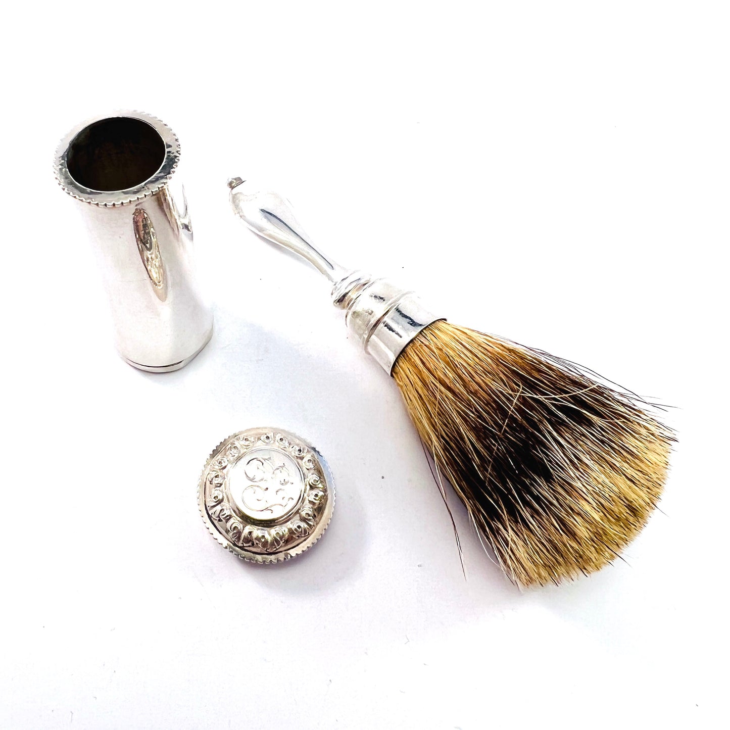 Gudtaf Flocker, Sweden 1841. Early Victorian Sterling Silver Shaving Brush.