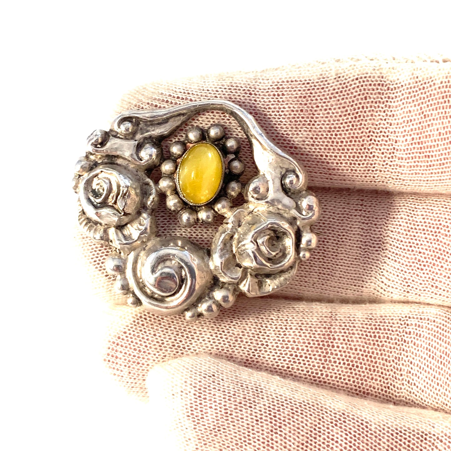 Denmark 1910s Antique Art Nouveau Skonvirke 830 Silver Paste Stone Brooch.