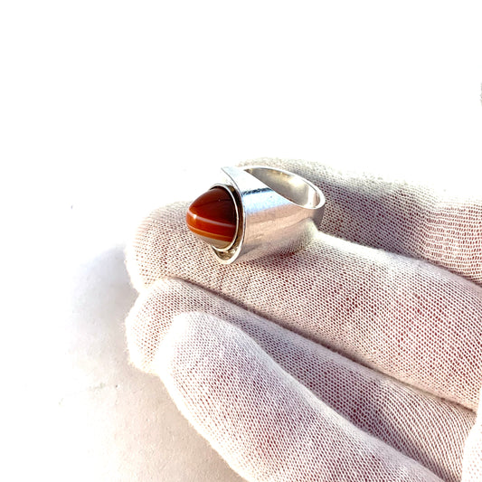 Elis Kauppi, Kupittaan Kulta Finland 1960s Modernist Sterling Silver Agate Ring