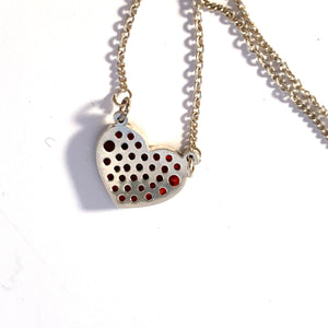 Vintage Mid Century Solid Silver Bohemian Garnet Heart Pendant Necklace.