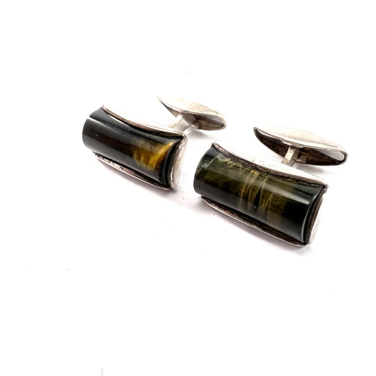 Martti Viikinniemi, Finland 1965. Vintage Solid Silver Tiger's Eye Cufflinks.