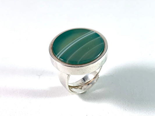 Bengt Hallberg, Sweden year 1973 Sterling Silver Agate Adjustable Size Ring.