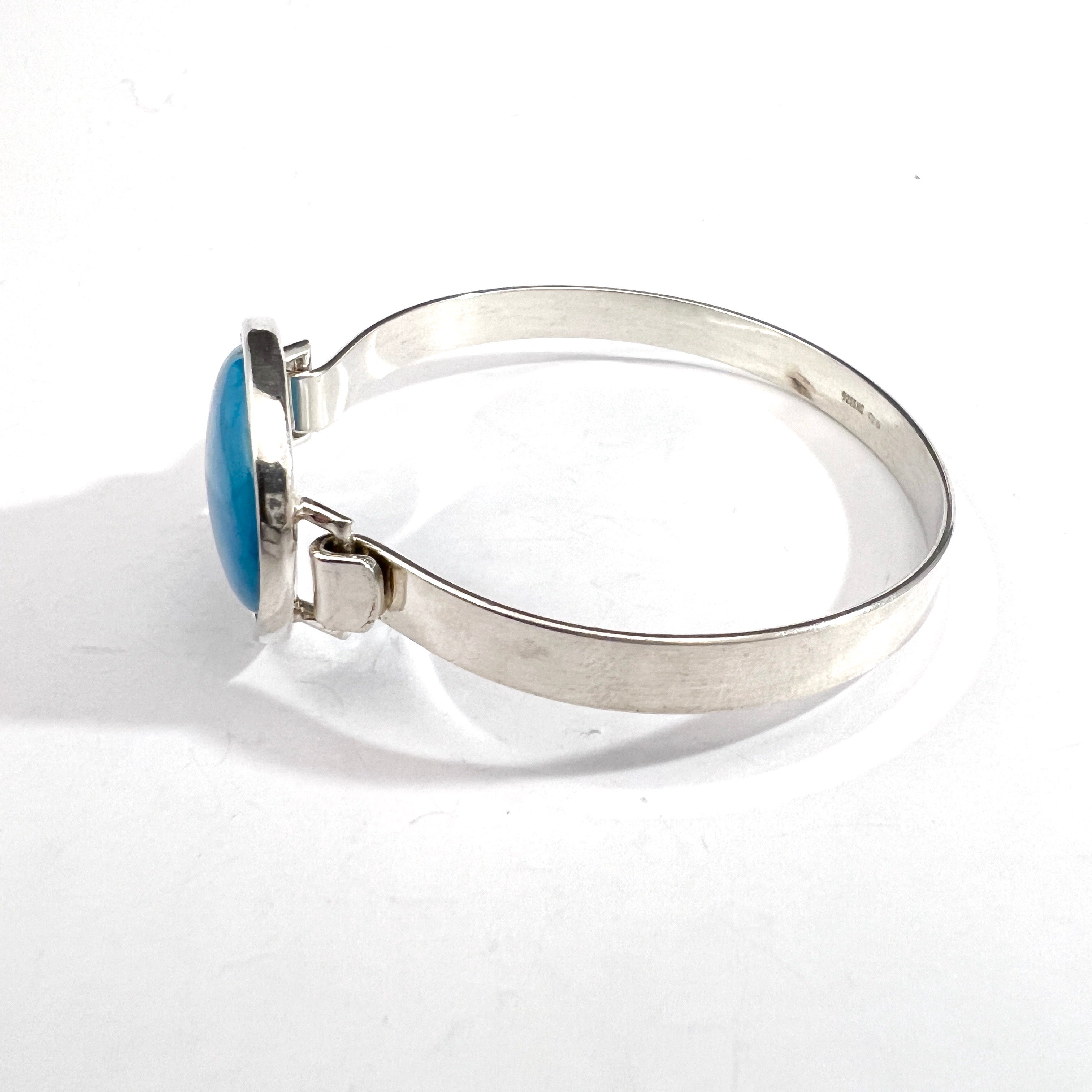 Herman Siersbøl Denmark 1950-60s. Sterling Silver Turquoise Hinged