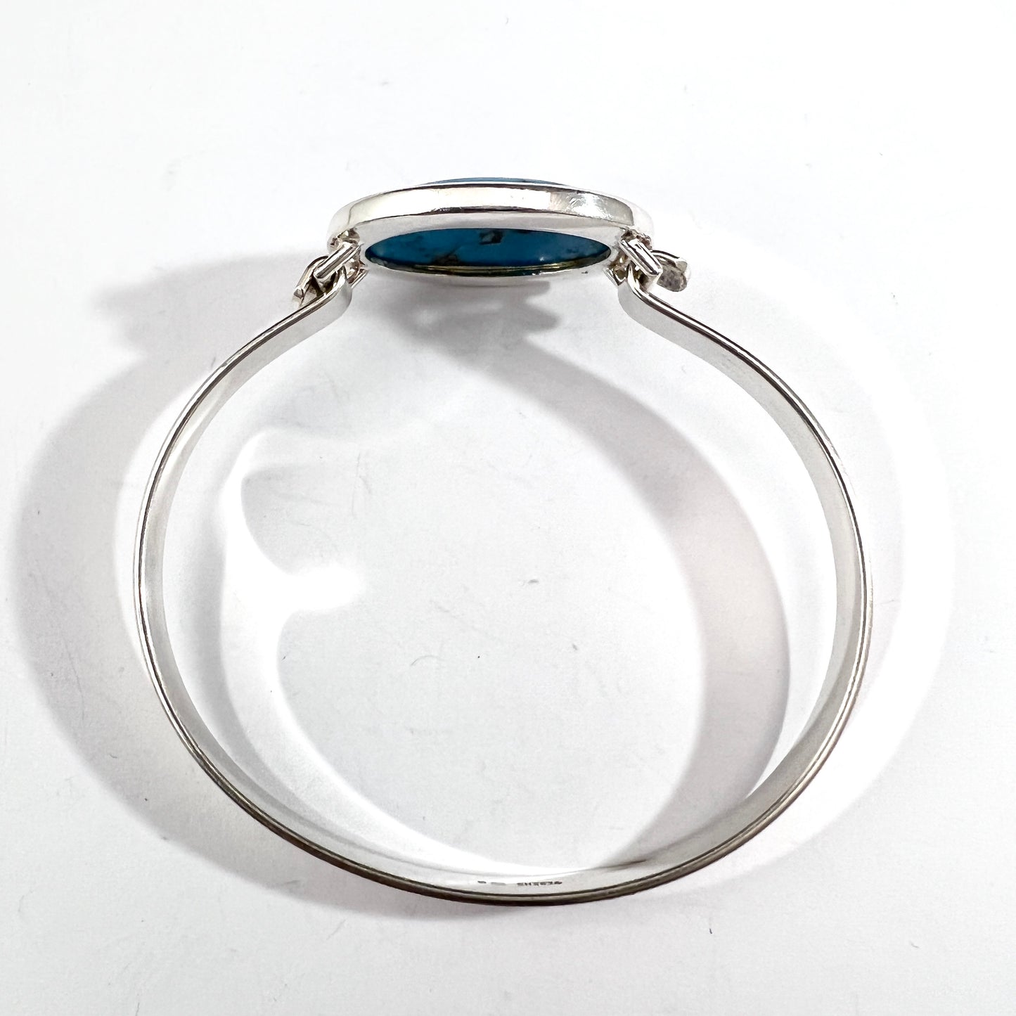 Herman Siersbøl Denmark 1950-60s. Sterling Silver Turquoise Hinged Bracelet.