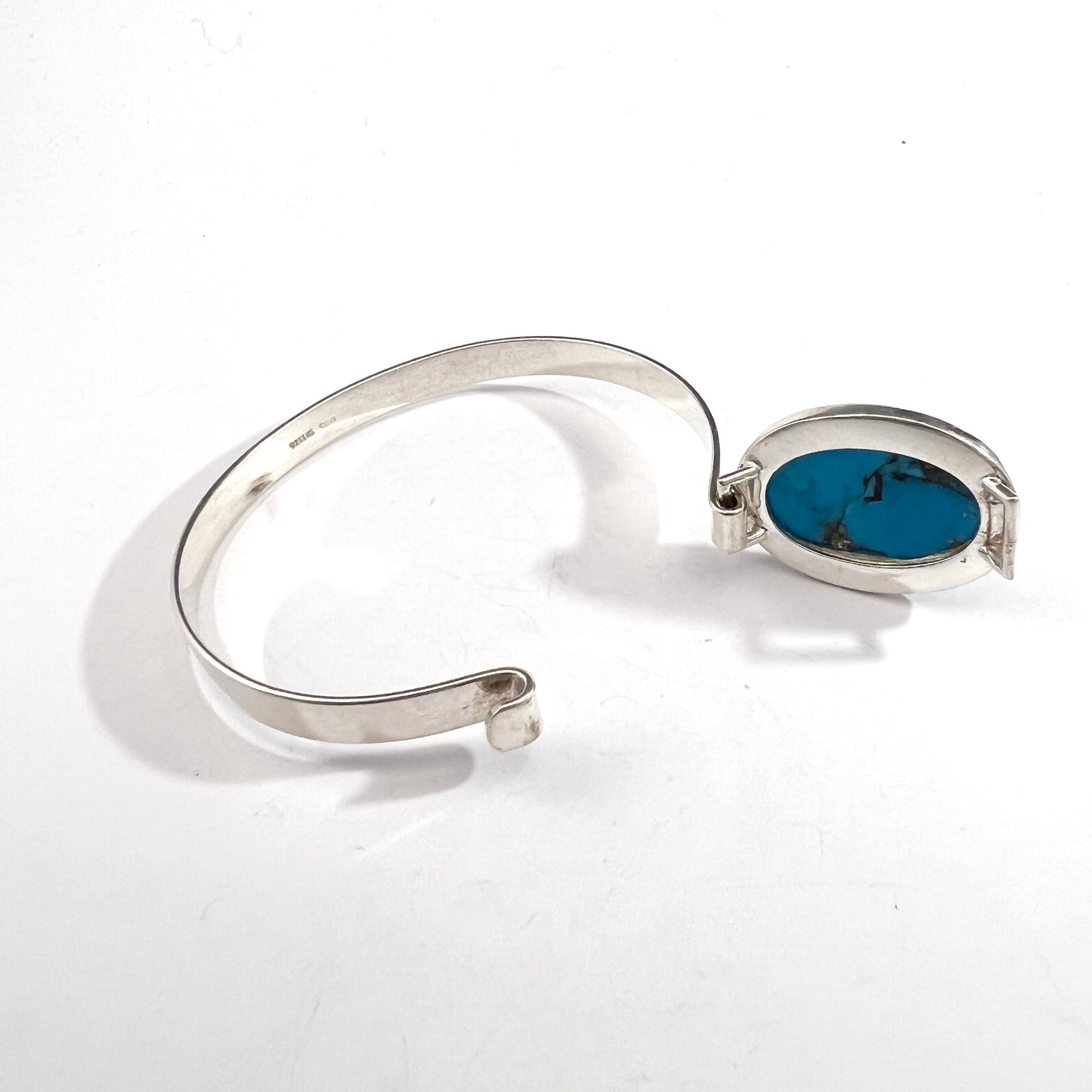Herman Siersbøl Denmark 1950-60s. Sterling Silver Turquoise Hinged Bracelet.