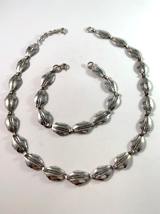 Swedish Import c 1950s Mid Century Solid Silver Set. Necklace and Bracelet.