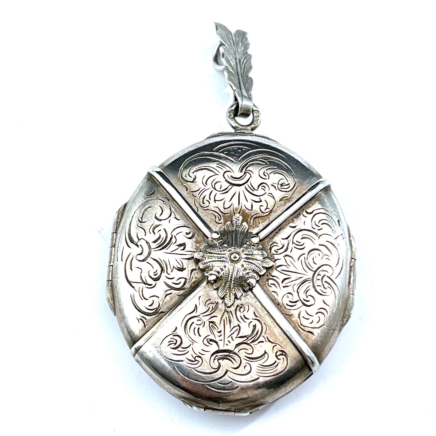 Ludvig E Liljeblad, Sweden year 1880. Antique Victorian Sterling Locket Pendant w Sealed Compartment