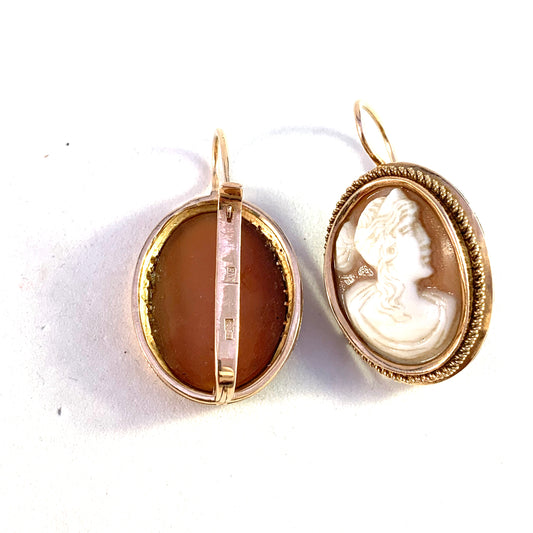 Russia, Soviet Era 1950-60s Mid Century 14k Gold Cameo Large Earrings. 11.9gram