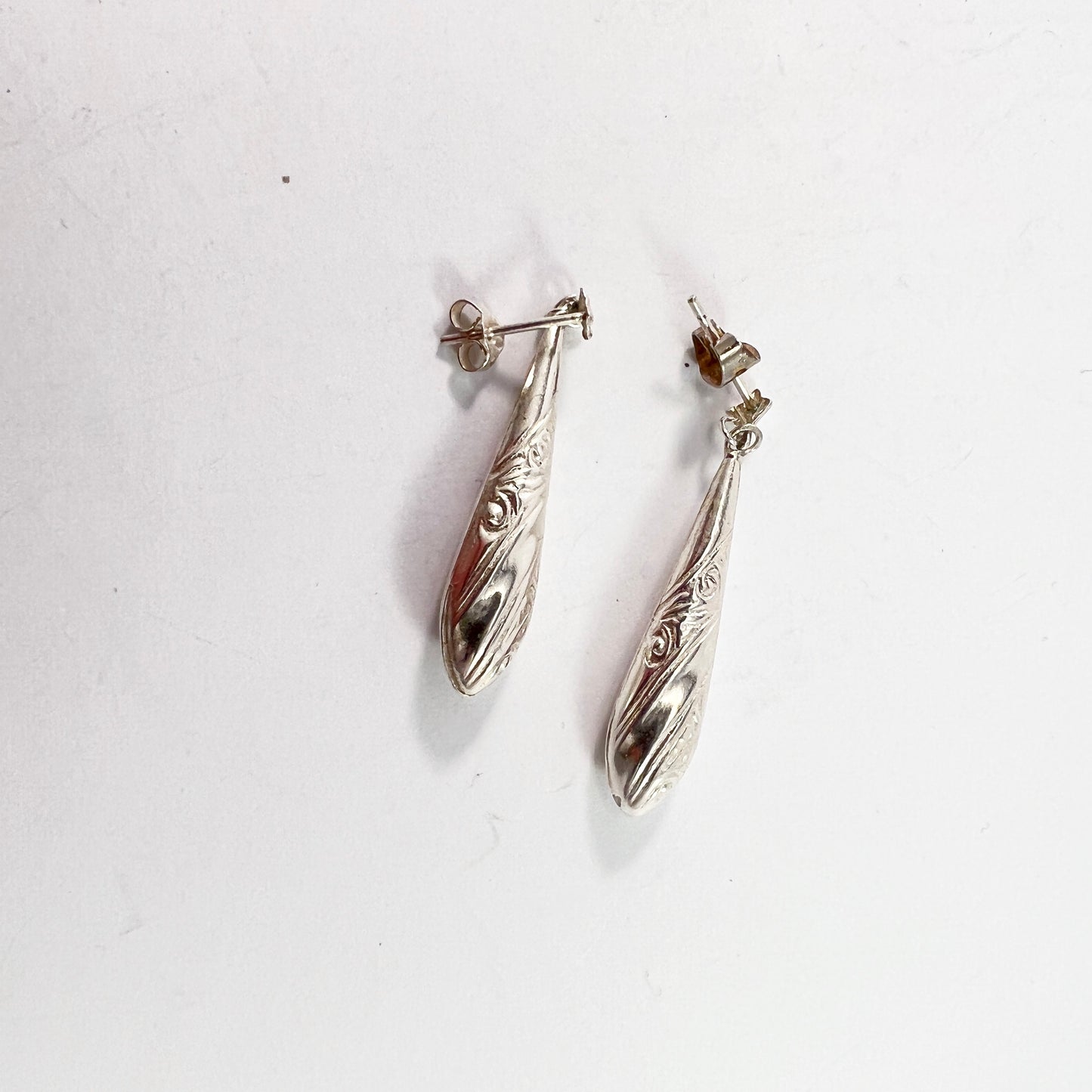 Vintage Mid Century Sterling Silver Dangle Earrings.